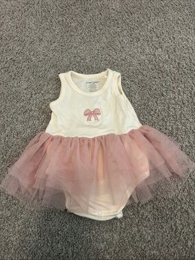 Angel Dear Cream Ribbed Tutu Bodysuit with Pink Bow
